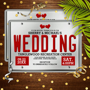 Convite Casamento de Placa de Licença Vermelha