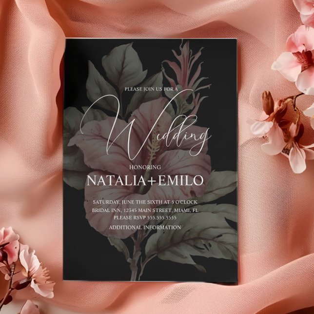 Convite Casamento de Planta Floral Rosa Camada  (Criador carregado)
