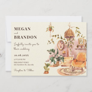 Convite Casamento de plantas internas do Watercolor boho
