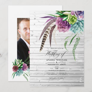 Convite Casamento de Plantas Suculentas Místicas Rústicas 