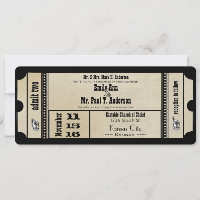 Convite Casamento de Playbill de tíquete de Hollywood Velh (Frente)