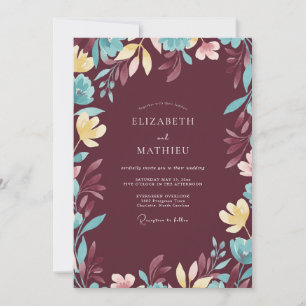 Convite Casamento de Plum Aqua Foliage Sage