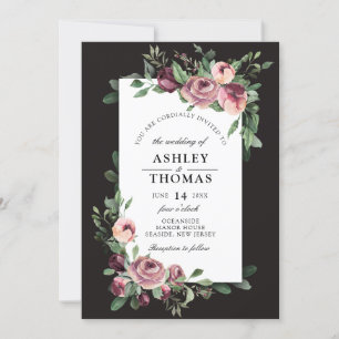 Convite Casamento de Plum Floral Verde Moderno