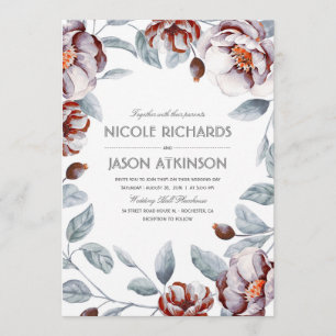 Convite Casamento de Plum Purple e Burgundy Floral Waterco
