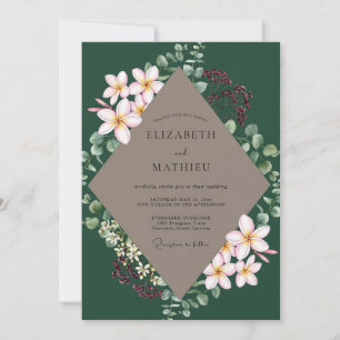 Convite Casamento de Plumeria Eucalipto Tom Taupe Floresta
