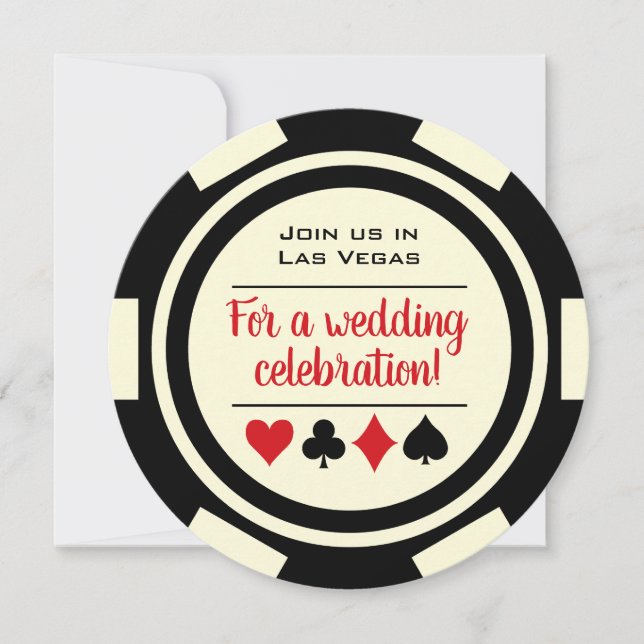 Convite Casamento de Poker Chip Black Off White Las Vegas (Frente)