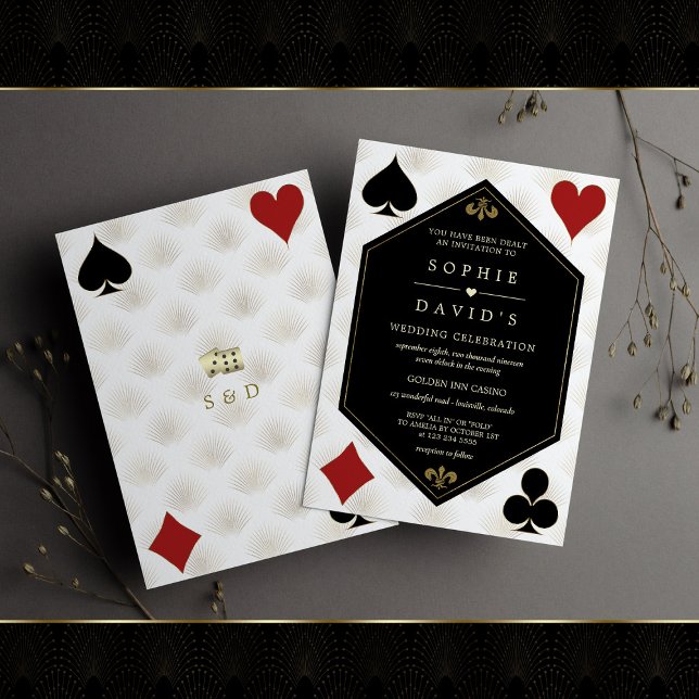 Convite Casamento de Poker em Vegas, em White Art Deco Gat (Criador carregado)