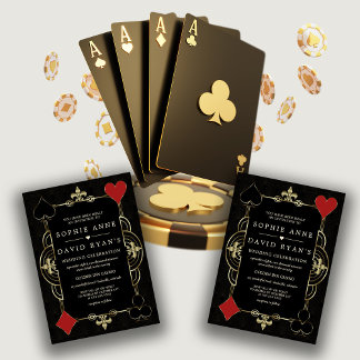 Convite Casamento de Poker Vegas Casino Arte Deco Preto Do