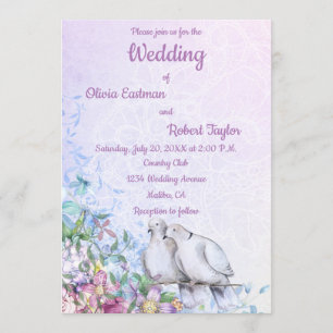 Convite Casamento de pombas brancas românticas personaliz