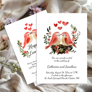 Convite Casamento de Pombinhos Caprichosos Corações Rosa