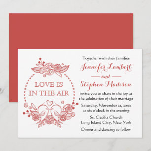 Convite Casamento de Pombinhos Florais Vermelho Borgonha C