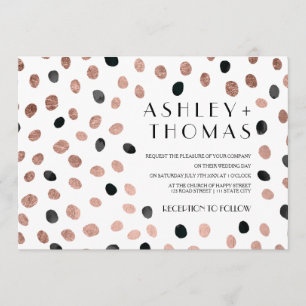 Convite Casamento de pontos de água pretos rosa de ouro m