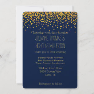 Convite Casamento de Pontos de Confetti Dourados e Azuis