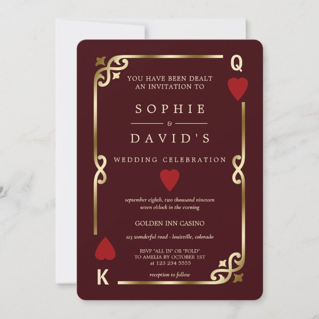 Convite Casamento de Pôquer do Deep Burgundy Casino Las Ve (Frente)