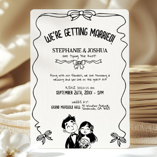 Convite Casamento de Portas com Ilustração de Casal Desenh