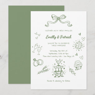 Convite Casamento de Portas Retrópicas de Matcha Verde