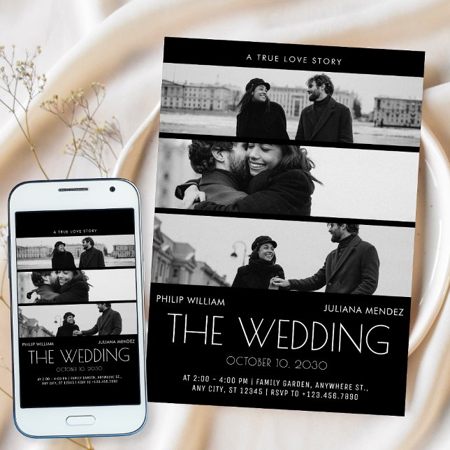 Convite Casamento de poster de cobrir de filme minimalista (Criador carregado)