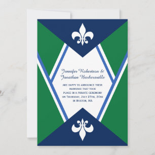 Convite Casamento de Posto Azul Kelly Verde Marinho Modern