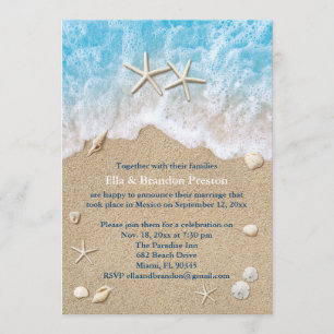Convite Casamento de Posto Blue Beach Waves e Starfish
