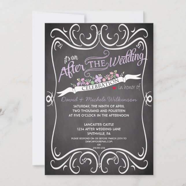 Convite Casamento de Posto de Quadros de Chalkboard das Fl (Frente)