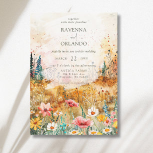 Convite Casamento de Prado de Flores Silvestres Coloridas 
