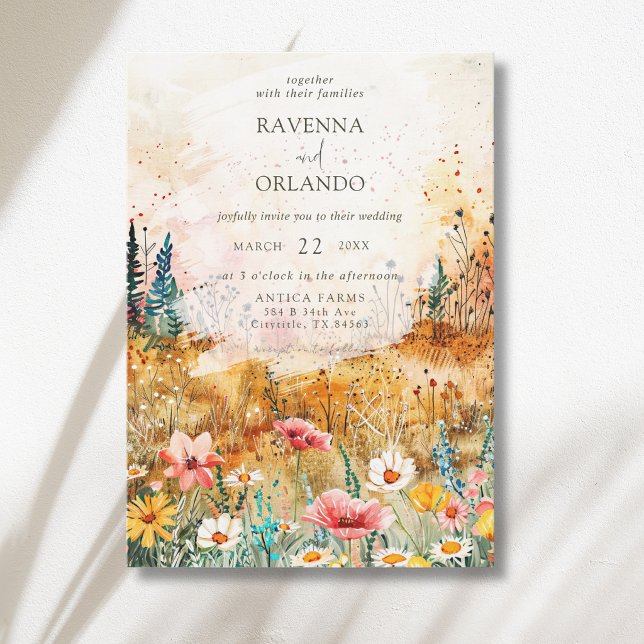 Convite Casamento de Prado de Flores Silvestres Coloridas  (Criador carregado)