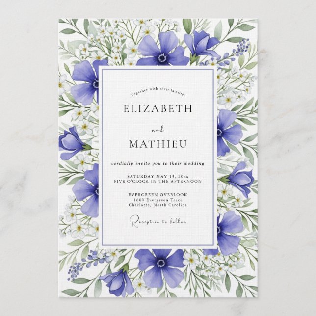 Convite Casamento de Prado Painterly Azul (Frente)