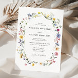 Convite Casamento de Prados de Flores Selvagem Elegante<br><div class="desc">Convites florais elegantes com detalhes de seu casamento cercados por um quadro oval de flores silvestres e folhagem de cor d'água em tons de rosa, amarelo, roxo, azul e verde. Os convites ao contrário mostram um buquê colorido de flores silvestres e verde. Os convites para casamento de flor selvagem rústica...</div>