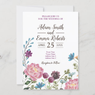 Convite Casamento de Prados de Prados de Flores Selvagens 
