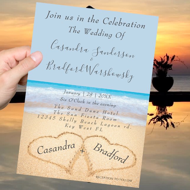 Convite Casamento de Praia 2 Corações Areia Azul (Criador carregado)
