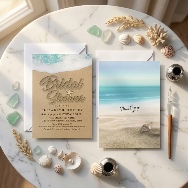 Convite Casamento de Praia Arenosa de Verão Chuveiro Nupci (Criador carregado)