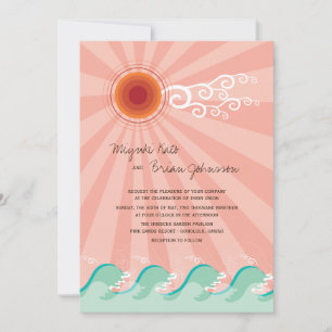 Convite Casamento de praia azul cor-de-rosa de Sun e de