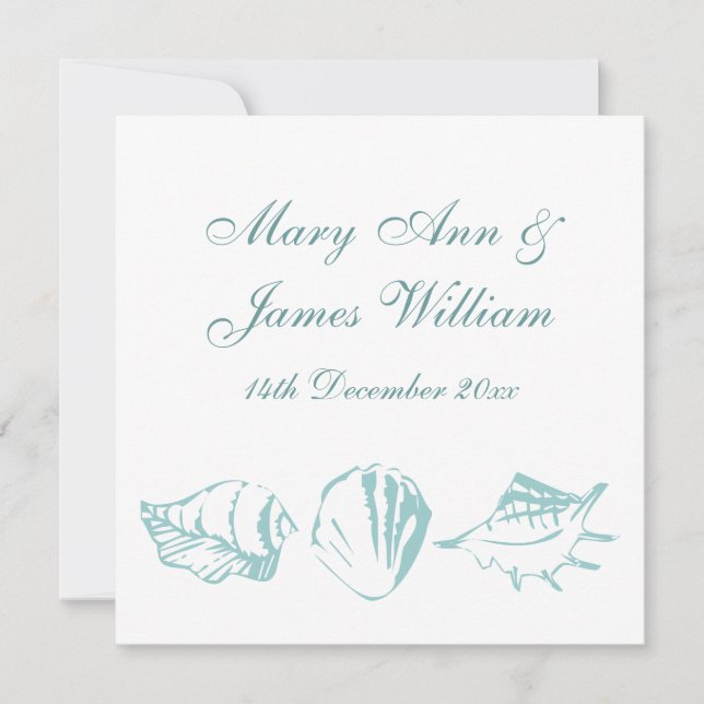 Convite Casamento de Praia Blue Seashells (Frente)