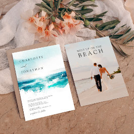 Convite Casamento de Praia com Aquarela Fotográfica Modern