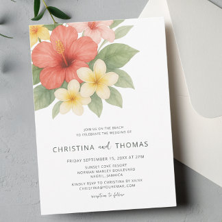 Convite Casamento de praia com aquarela tropical