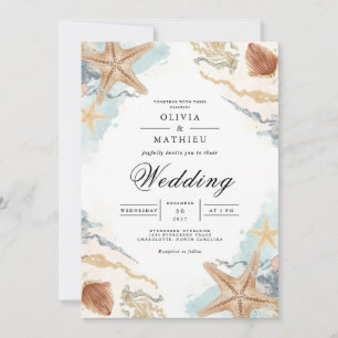 Convite Casamento de Praia com Aquarelas Costais