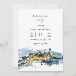 Convite Casamento de Praia com Farol Azul Náutico