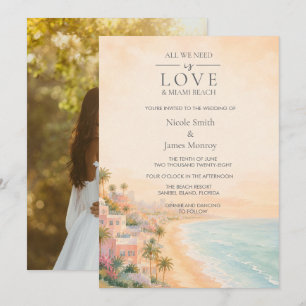 Convite Casamento de Praia com Foto de Destino em Miami Be