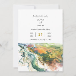 Convite Casamento de praia com paisagem costeira vibrante