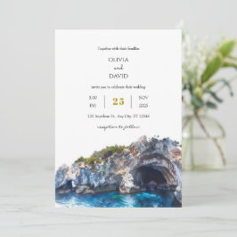 Convite Casamento de praia com recorte azul mínimo