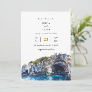 Convite Casamento de praia com recorte azul mínimo