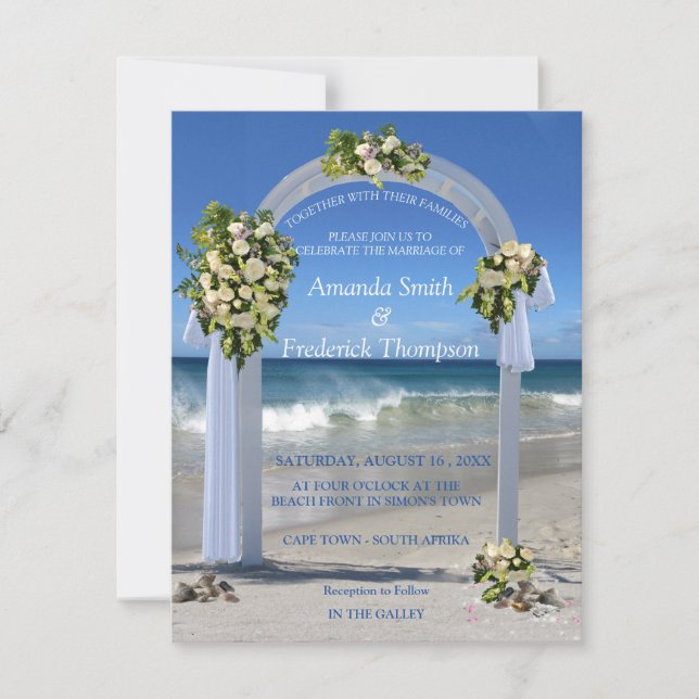 Convite Casamento de Praia com Rosas Floribunda Branca (Frente)