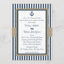 Convite Casamento de Praia com Stripes Azuis Marinho Ancho