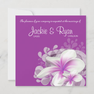 Convite Casamento de Praia Convidam Plumeria Flor Roxo