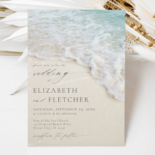 Convite Casamento de Praia Costeira Elegante Script