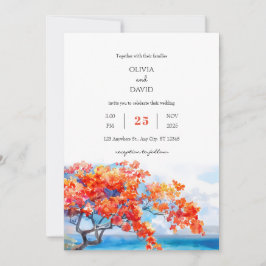 Convite Casamento de Praia da Árvore Tropical de Flame Sei