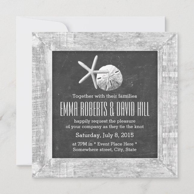 Convite Casamento de Praia da Feira de Madeira Rústica (Frente)