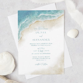 Convite Casamento de Praia da Onda Oceânica de Aquarela