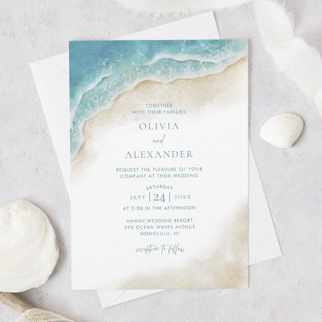 Convite Casamento de Praia da Onda Oceânica de Aquarela (Criador carregado)