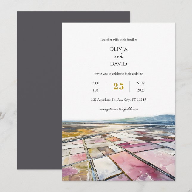 Convite Casamento de Praia da Paisagem Costeira Dusty Pink (Frente/Verso)